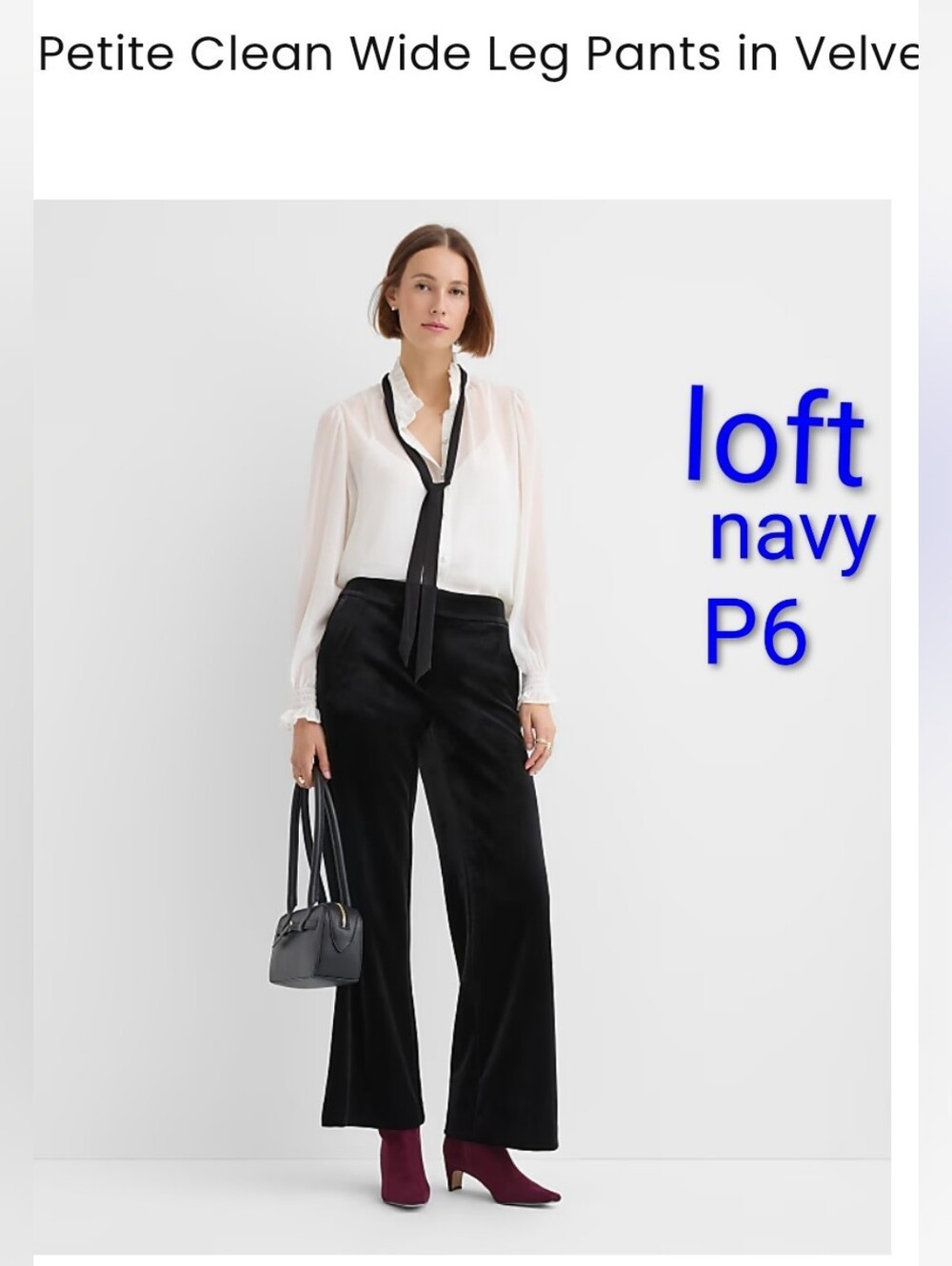 Women's Loft Navy Blue Velvet High Waisted Wide-Leg Pants SIZE: P6